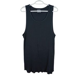 Old Navy Womens XXL Ribbed Tunic Tank Top Black Lettuce Hem 100% Cotton Scoop